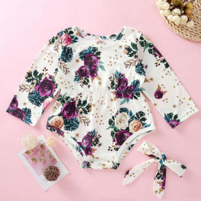 US 2Pcs Newborn Kid Baby Girl Flower Clothes Long Sleeve Romper Jumpsuit Outfits